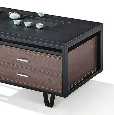 Moderne rectangulaire Black Rock Slab Top avec cadre métallique Meubles de bureau Table à café