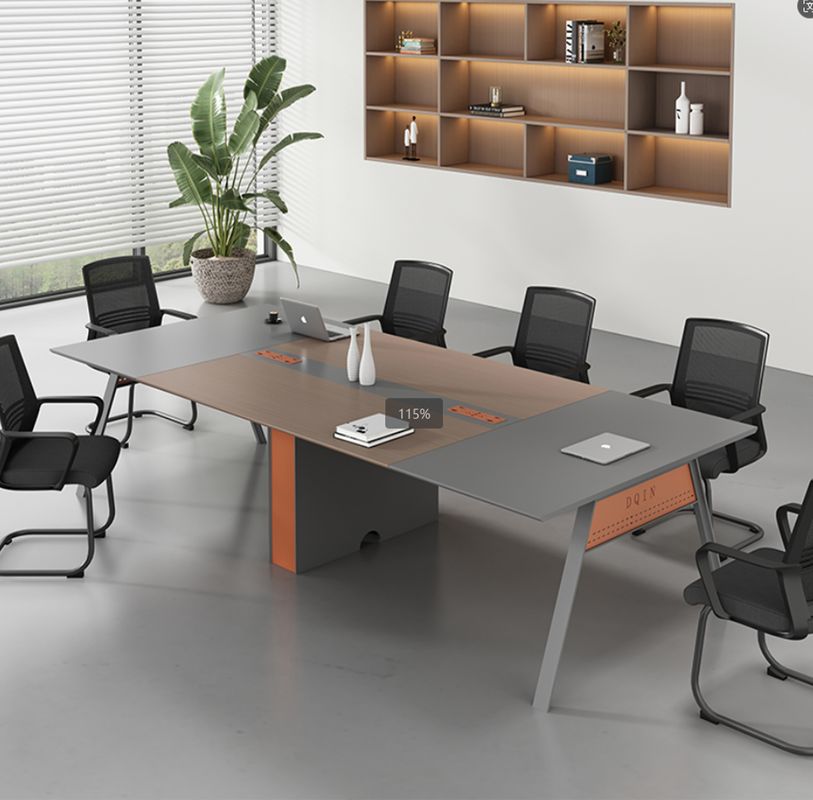 Moderne Rectangle Simple Long Bureau de réunion en bois en métal Table de réunion de négociation Grand bureau Salle de réunion Table de conférence