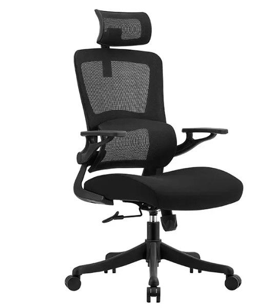 Chaise de bureau ergonomique avec support lombaire à dos élevé Chaise de bureau pivotante en maille noire exécutive