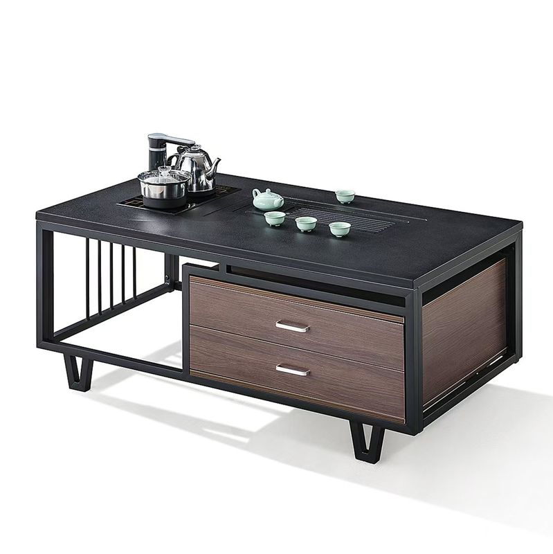 Moderne rectangulaire Black Rock Slab Top avec cadre métallique Meubles de bureau Table à café