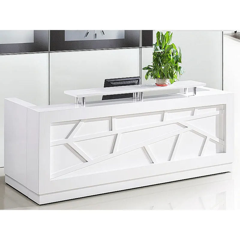 Vente en gros Salon de beauté de design de luxe Bois Blanc Meubles de bureau modernes comptoir en forme de L Bureau de réception